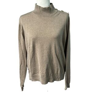 J. Crew High Neck Silk Blend Taupe Mock Neck Sweater Pullover Size XL
